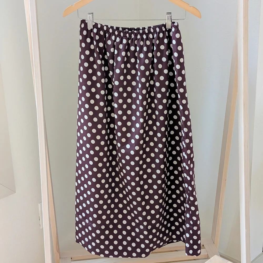 NWT Zara Polka Dot Midi Skirt In Burgundy - S